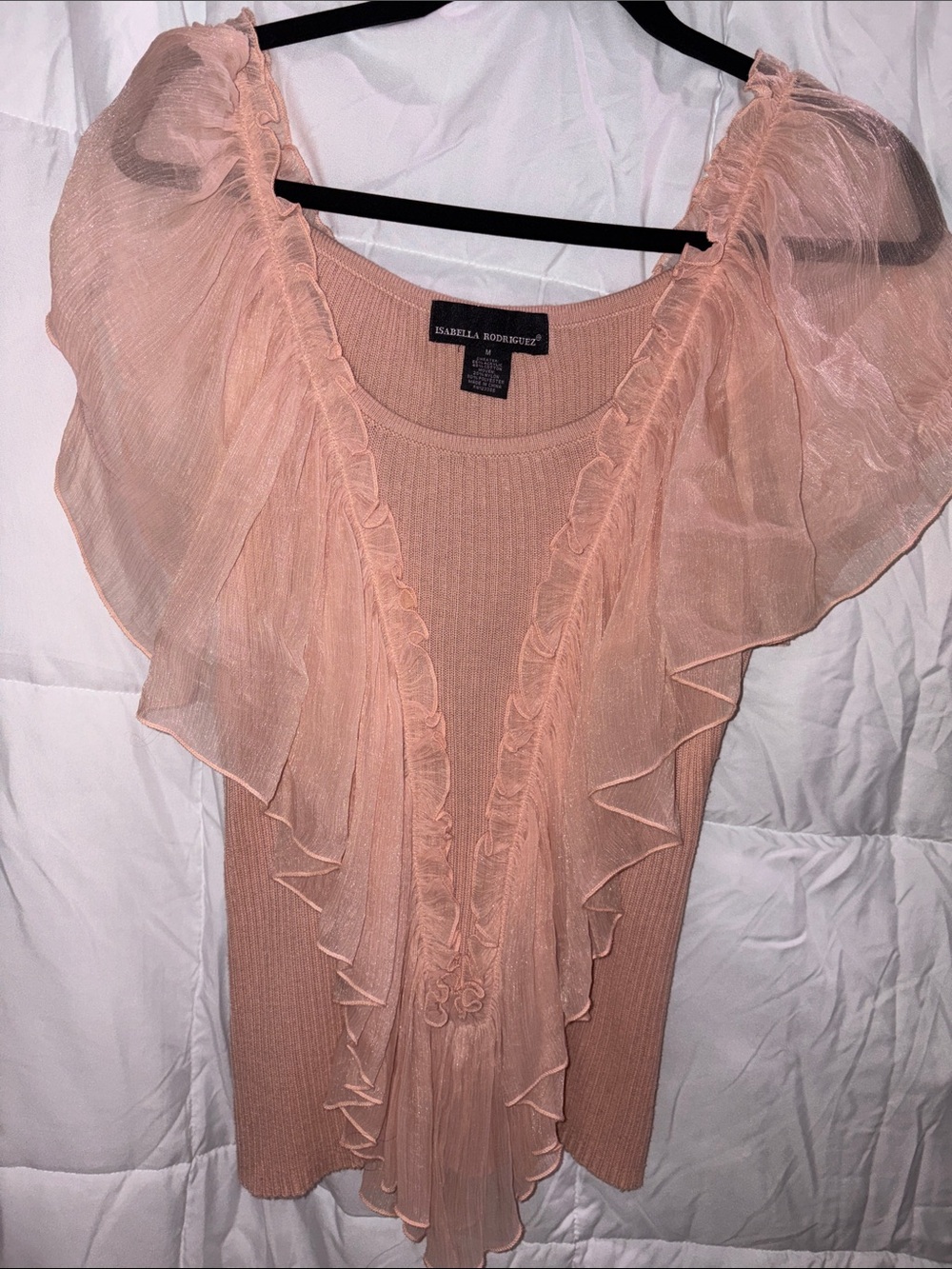Isabella Rodriguez Blush Peach Ruffle Trim Knit Top